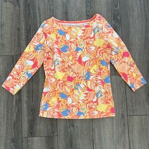 The Talbots Tee Colorful Floral Summer Women's Top 3/4 Length Sleeve Womens XS